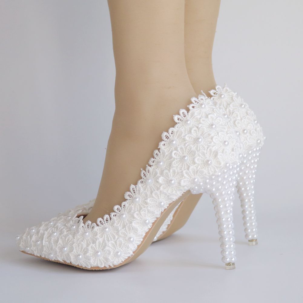 Women Pearls Stiletto Heel Pumps Wedding Shoes