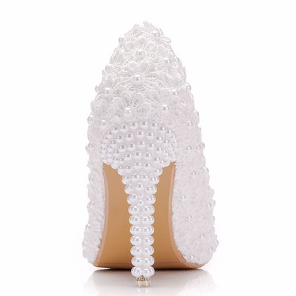 Women Pearls Stiletto Heel Pumps Wedding Shoes