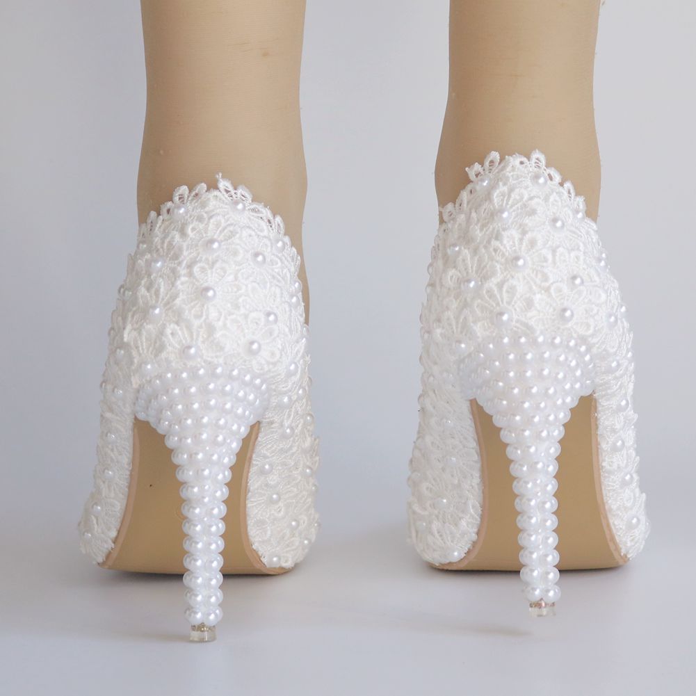 Women Pearls Stiletto Heel Pumps Wedding Shoes