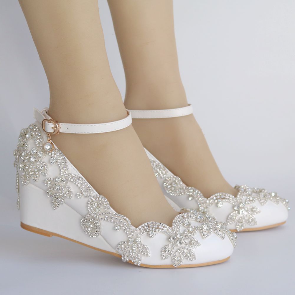 Shallow Rhinestone 5cm Wedge Heel Women Pumps Wedding Shoes