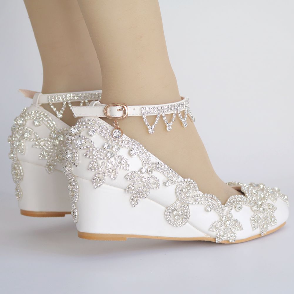 Rhinestone Tassel Shallow 5cm Wedge Heel Women Pumps Wedding Shoes