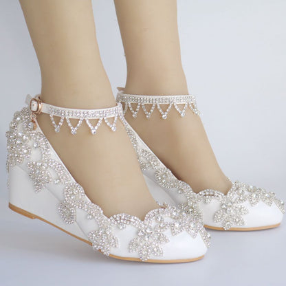 Rhinestone Tassel Shallow 5cm Wedge Heel Women Pumps Wedding Shoes