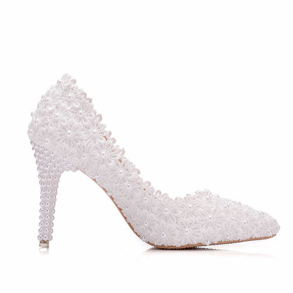 Women Pearls Stiletto Heel Pumps Wedding Shoes