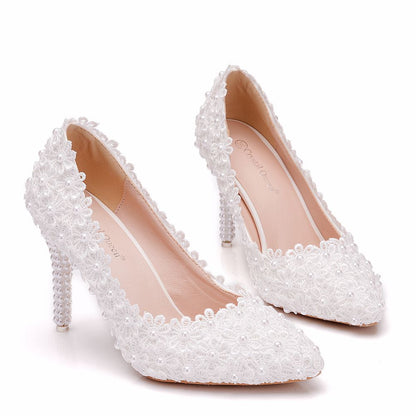 Women Pearls Stiletto Heel Pumps Wedding Shoes