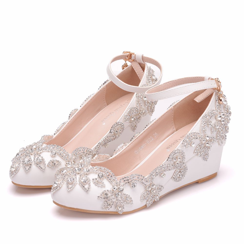 Shallow Rhinestone 5cm Wedge Heel Women Pumps Wedding Shoes