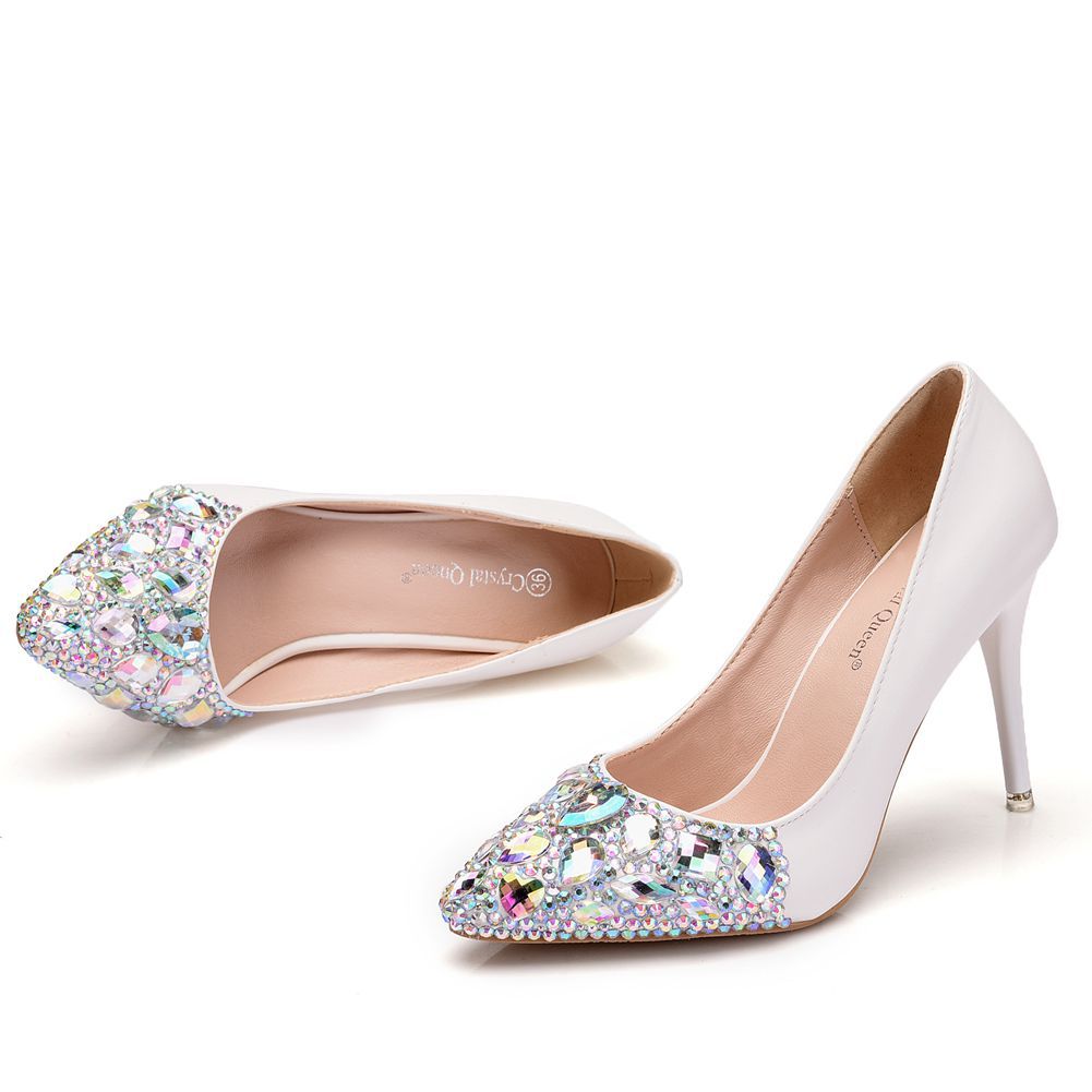 Women Pointed Toe Rhinestone Stiletto Heel Pumps Wedding Shoes