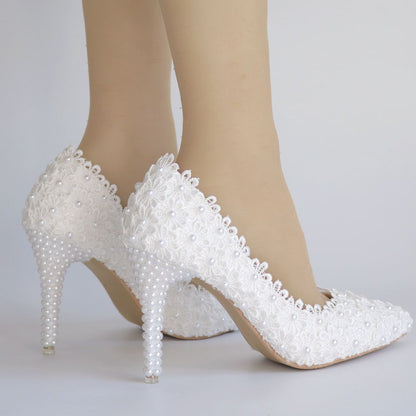 Women Pearls Stiletto Heel Pumps Wedding Shoes