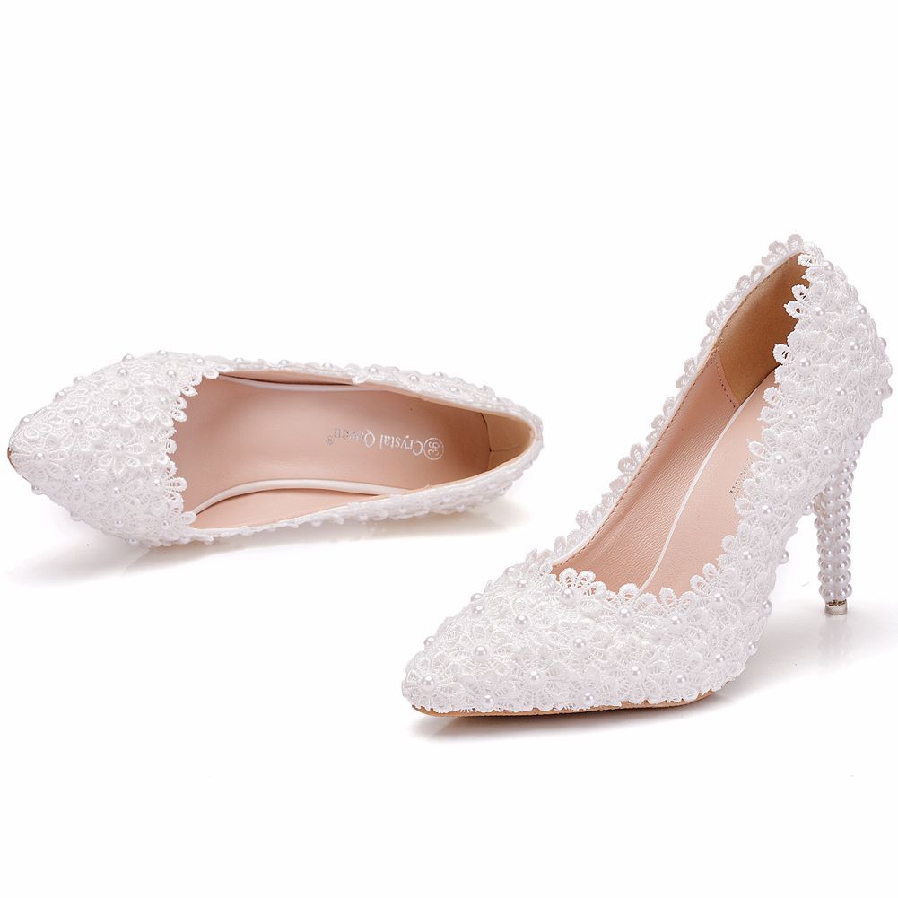 Women Pearls Stiletto Heel Pumps Wedding Shoes