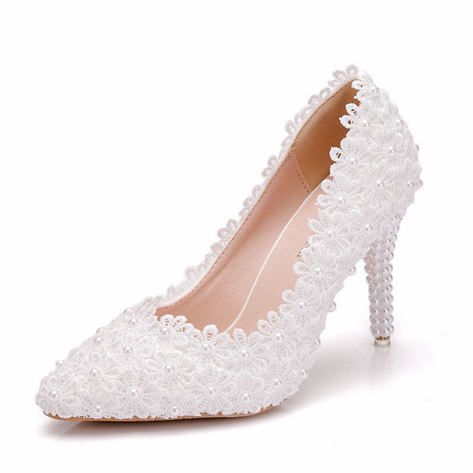 Women Pearls Stiletto Heel Pumps Wedding Shoes