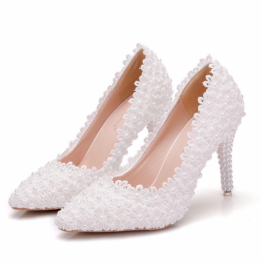 Women Pearls Stiletto Heel Pumps Wedding Shoes