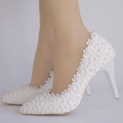 Women Pearls Stiletto Heel Pumps Wedding Shoes