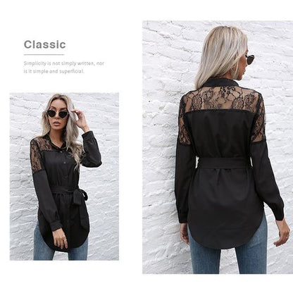 Lace Mesh Spring Slim Straight Casual Women Blouses