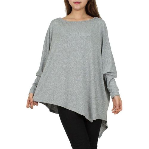 Solid Bat Sleeve  Autumn Dress Loose Large Size Irregular Round Collar Top Women T Shirts