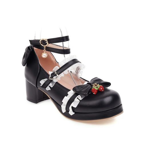 Women Chunky Heel Pumps Mary Janes Shoes with Bowtie