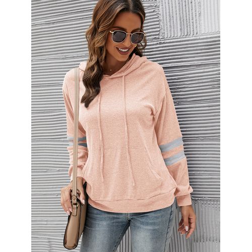 Womens Contrasting Striped Hoodie Kangaroo Pocket Sweater