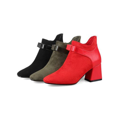 Square Toe Bow Tie Women High Heels Short Boots