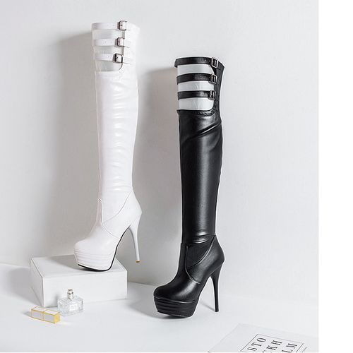 Women Buckle High Heel Platform Over the Knee Boots