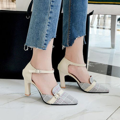 Women Slingbacks Buckle High Heel Chunky Sandals