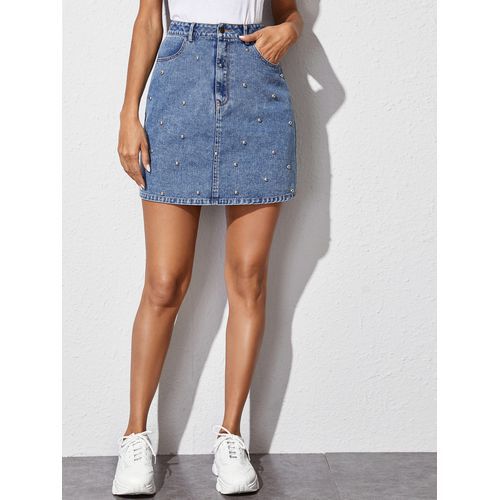 Inshigh Waist Denim Fashion Beads Packet Buttock Women Skirts