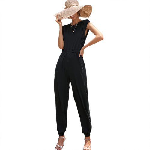 Womens Solid Color Sleeveless Jumpsuit