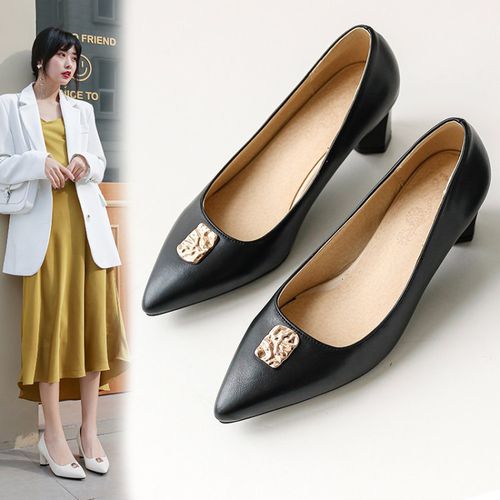 Women Pointed Toe High Heel Chunky Pumps