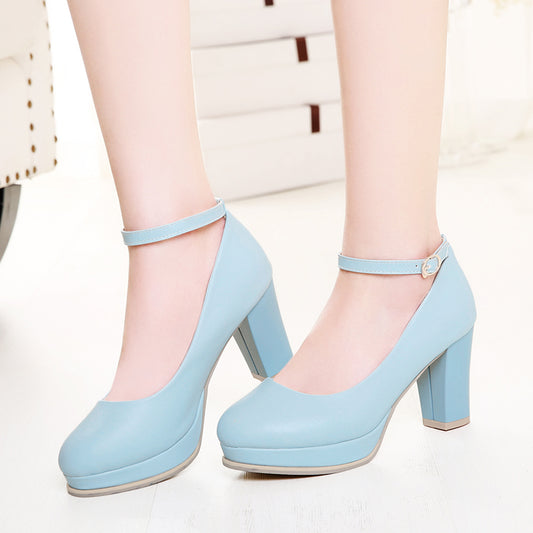 Buckle Strap Platform Pumps High Heels for Women 9656