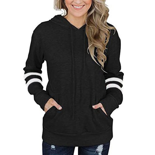 Womens Contrasting Striped Hoodie Kangaroo Pocket Sweater