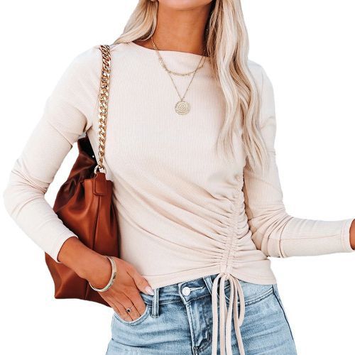 Womens Drawstring Solid Color Long Sleeve Sweater