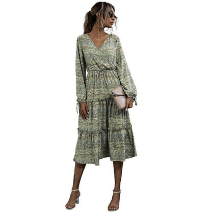 Women Chiffon Floral Round Neck Long Sleeved Dress