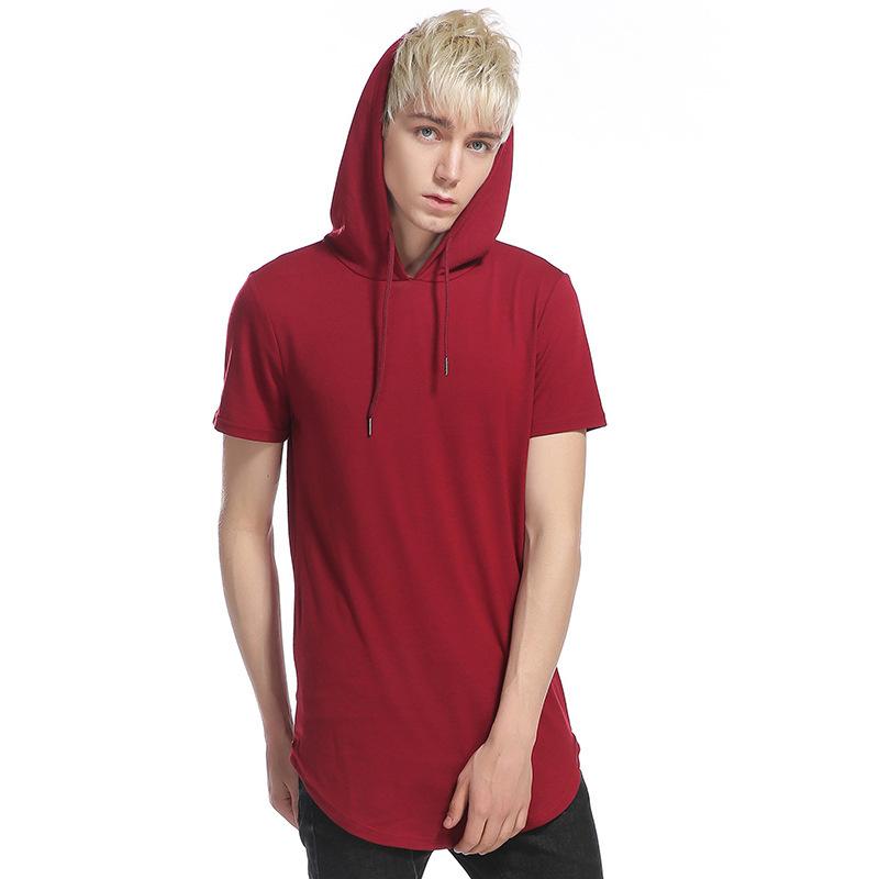 Men's Hip-Hop Street Style Double Zipper Long Hooded Short Sleeves T-shirt