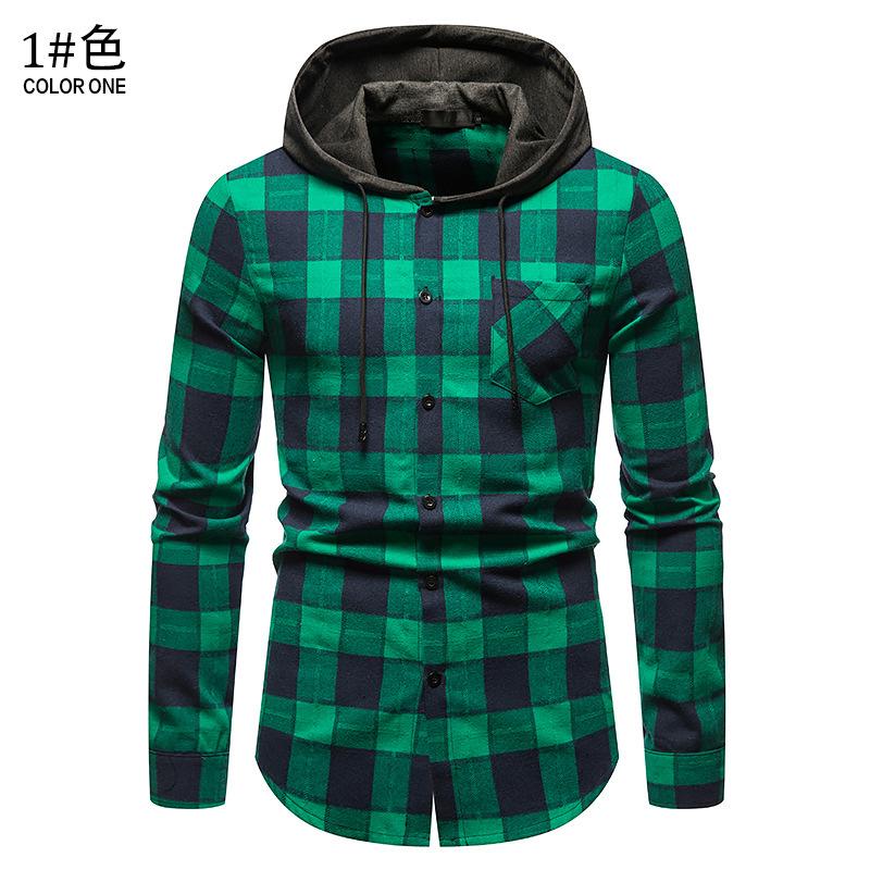 Men's Long Sleeves Hoodie Grid Flannel Shirts