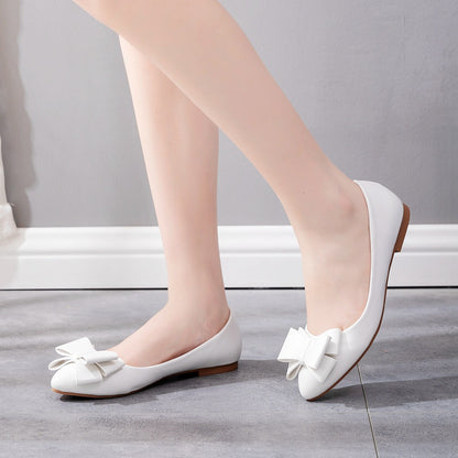 Women Pointed Toe Shallow Bow Tie Bridal Wedding Shoes Flats