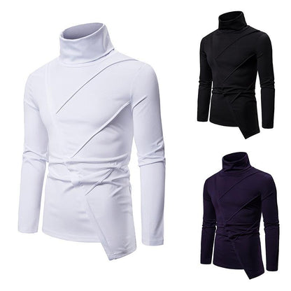 Men's Dark Slim Fit Turtle Neck Irregularity Long Sleeves T-shirt