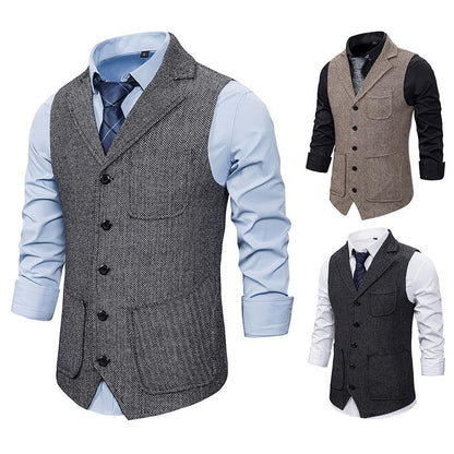 Men's Woollen Single Breasted Turndown Tough Guy Suit Vest