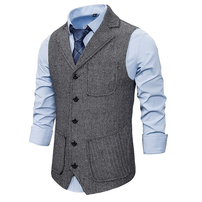 Men's Woollen Single Breasted Turndown Tough Guy Suit Vest