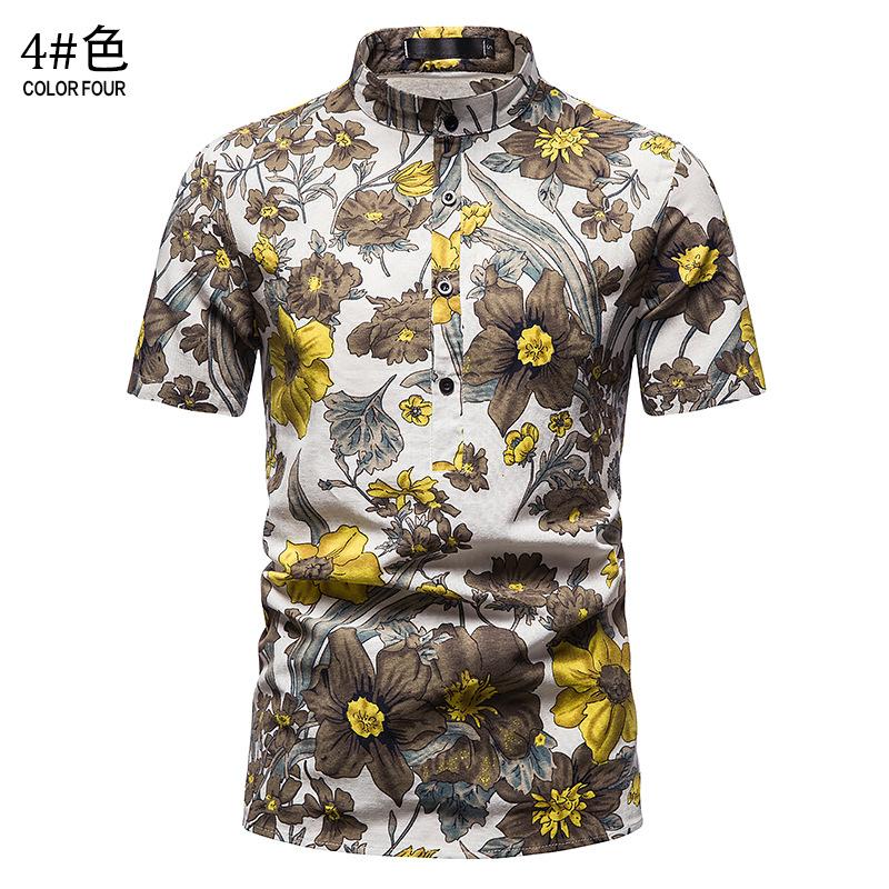 Men's Hawaii Casual Henry Stand-Up Collar Short Beach Shirts