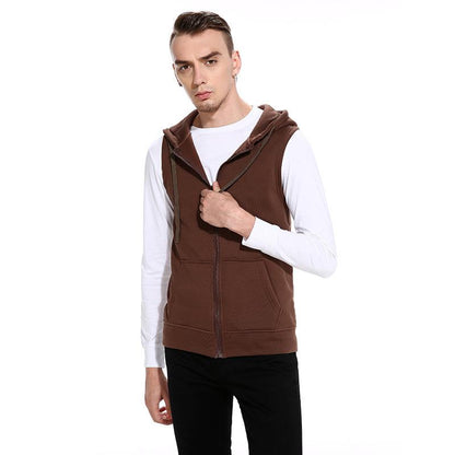 Men's Hooded Zipper Pocket Sweater Vest Blazer Vest