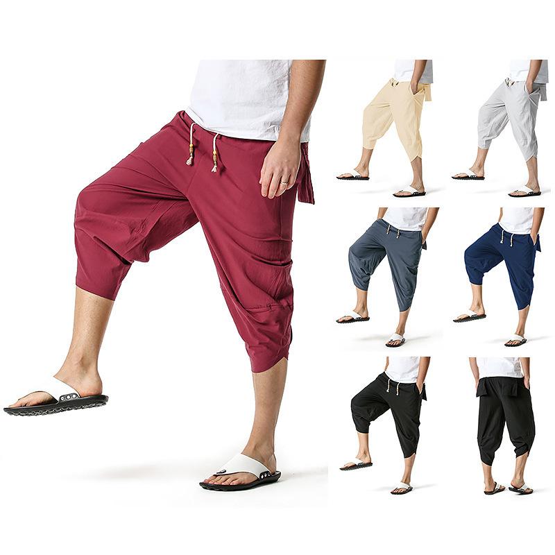 Men's Harem Style Cropped Pants Slacks Linen Shorts