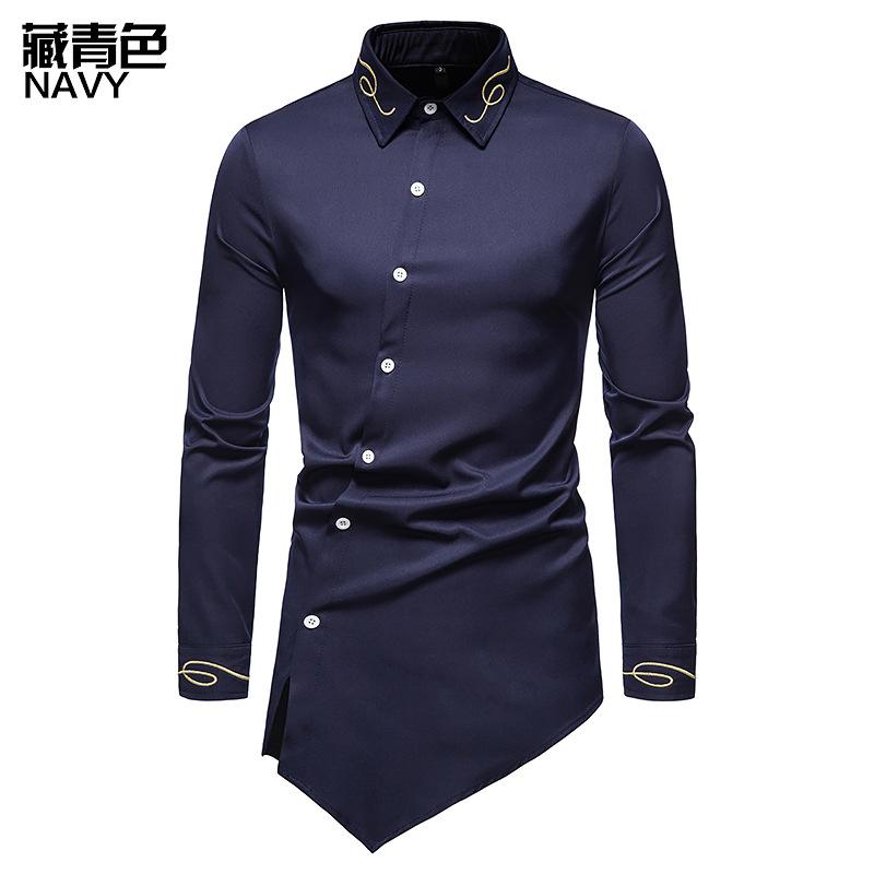 Men's Hollow Out Trend Embroidered Irregularity Long Sleeves Westen Cowboy Shirts