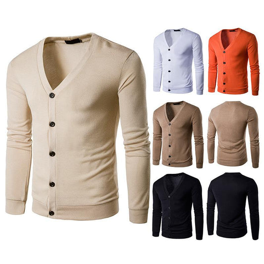 Men's Fashion Solid Color V-Neck Cardigan