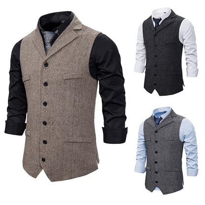 Men's Woollen Single Breasted Turndown Tough Guy Suit Vest