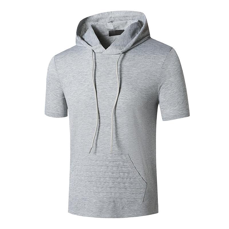 Men's Muscle Workout Hooded Sports Short Sleeves T-shirt