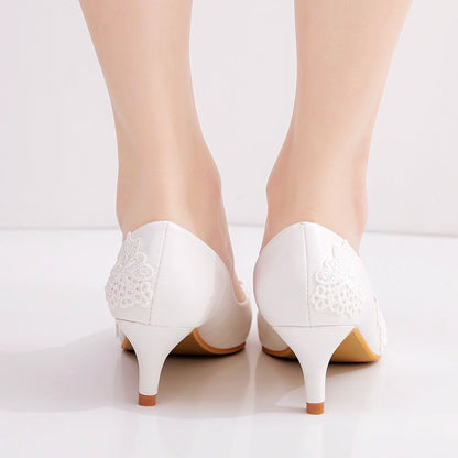 Women Stiletto Heel Pointed Toe Lace Flora Bridal Pumps Wedding Shoes