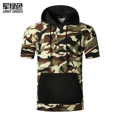 Men's Muscle Hooded Sports Short Sleeves T-shirt