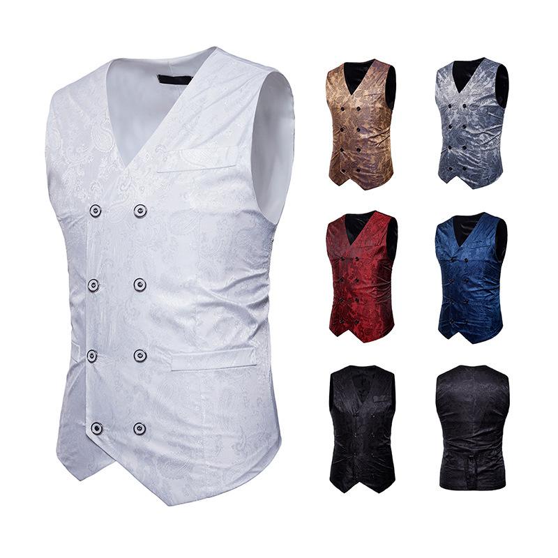 Men's Hollow Out Fashion Color Block Gentleman Suit Casual Printing Vest Blazer Vest