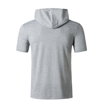 Men's Muscle Workout Hooded Sports Short Sleeves T-shirt