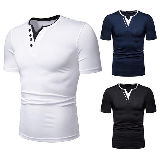 Men's Thin High Flexibility Color Block V-Neck Short Sleeves T-shirt