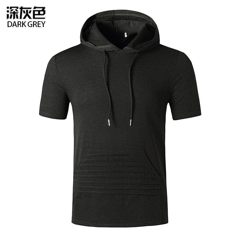 Men's Muscle Workout Hooded Sports Short Sleeves T-shirt