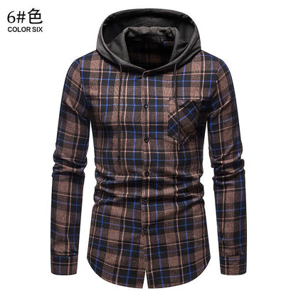 Men's Long Sleeves Hoodie Grid Flannel Shirts