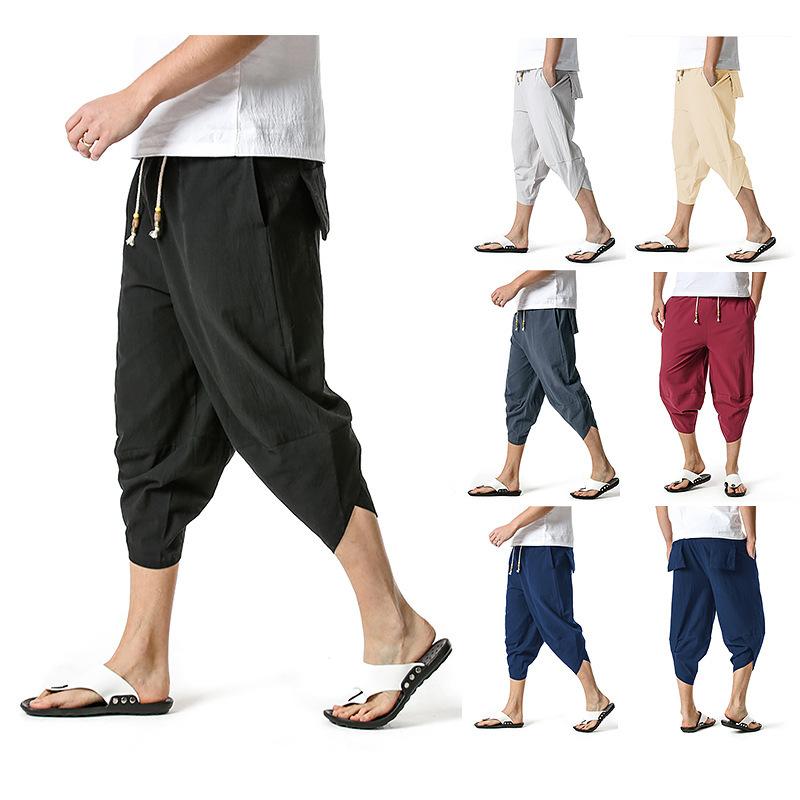 Men's Harem Style Cropped Pants Slacks Linen Shorts
